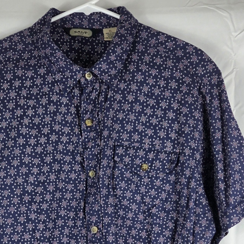 Salt Valley Western Mens XL Navy Blue Geometric Floral Cotton Button Down Shirt